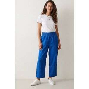 Cobalt Blue 100% Linen Wide Leg Elastic Waist Pants Size 40